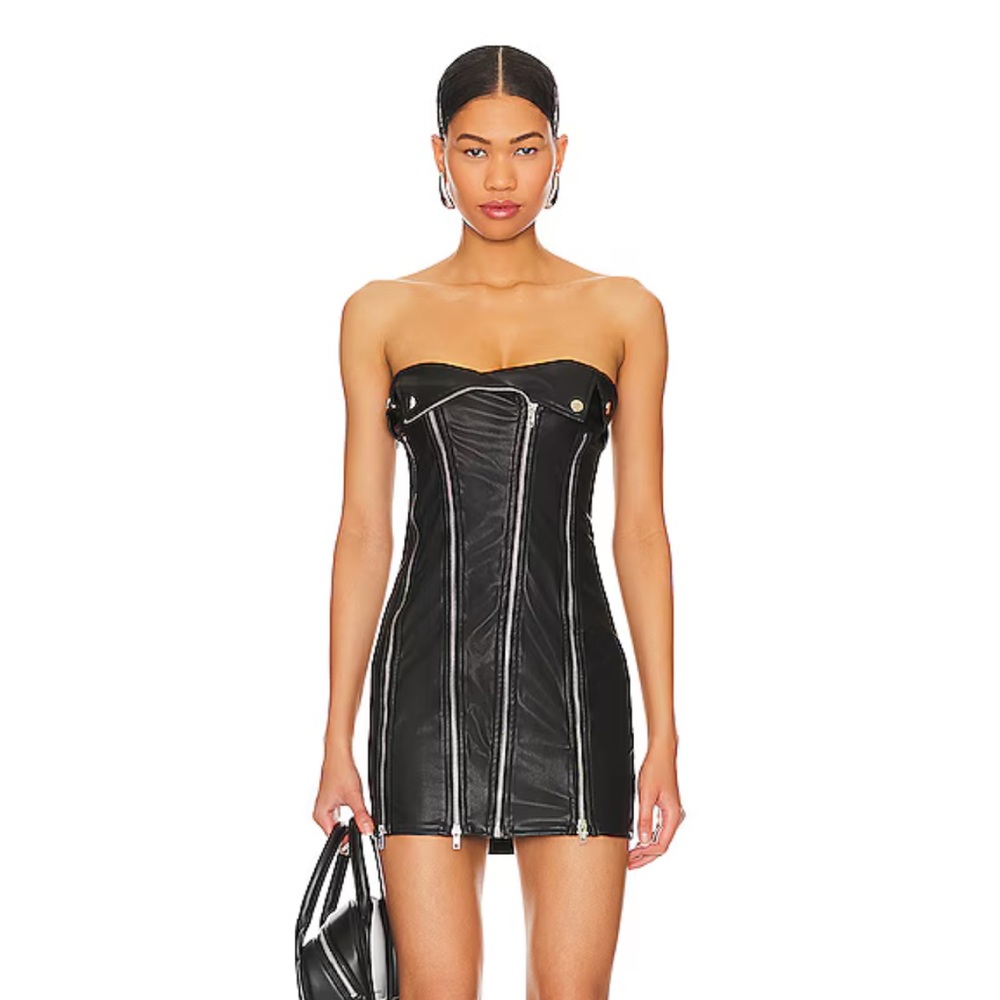 Faux Leather Dress in Black superdown